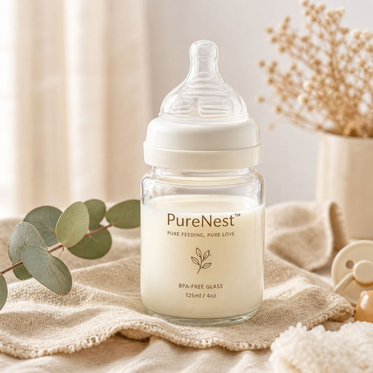 PureNest™ BPA-Free Glass Baby Bottle for Newborns | Anti-Colic Wide Neck Feeding Bottle