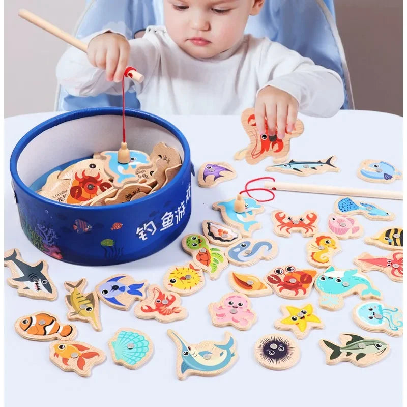 Jeu de pêche en bois Montessori pour l'apprentissage des enfants