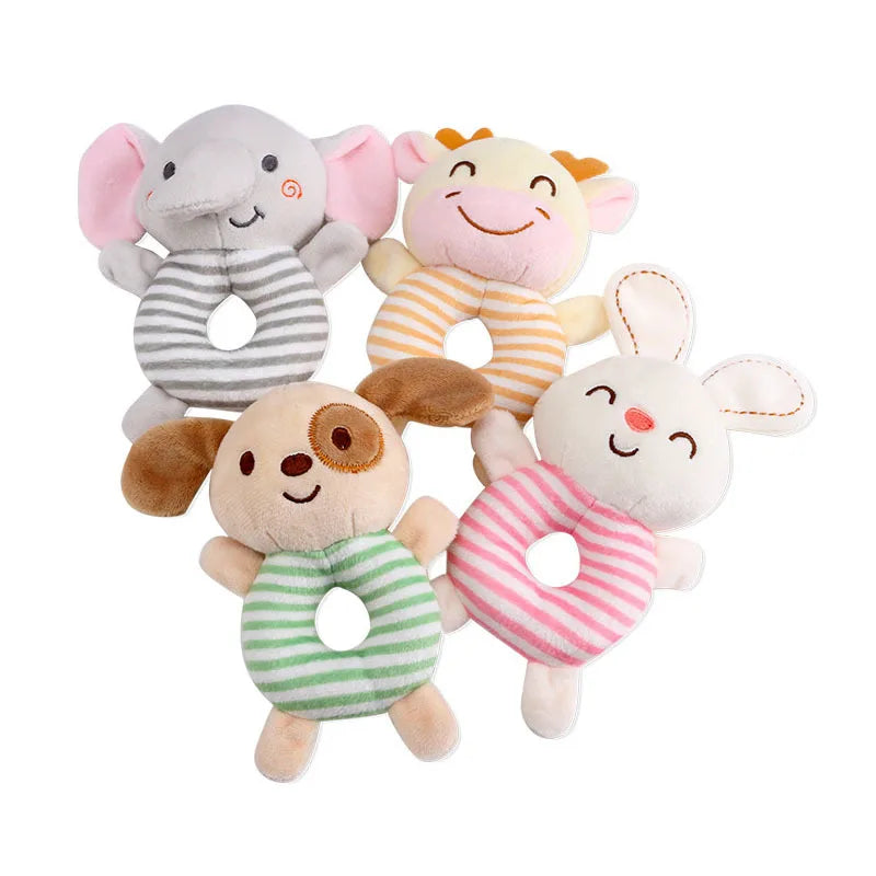 Hochet en peluche souple à main en forme d'animal de dessin animé pour bébés