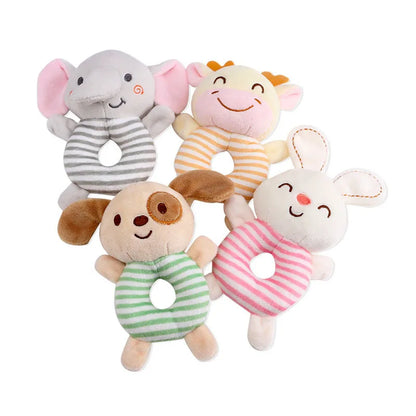 Hochet en peluche souple à main en forme d'animal de dessin animé pour bébés