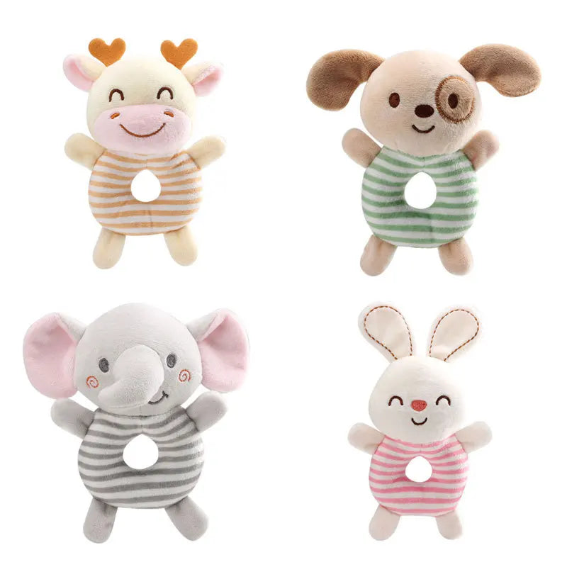 Hochet en peluche souple à main en forme d'animal de dessin animé pour bébés