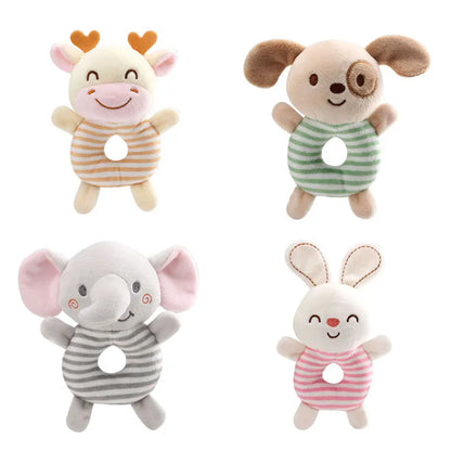 Hochet en peluche souple à main en forme d'animal de dessin animé pour bébés